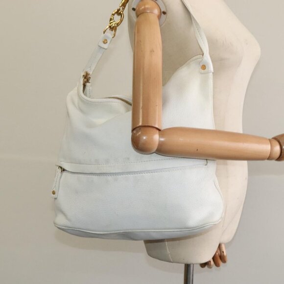 CELINE Shoulder Bag Leather White Auth fm4520 - Picture 12 of 14